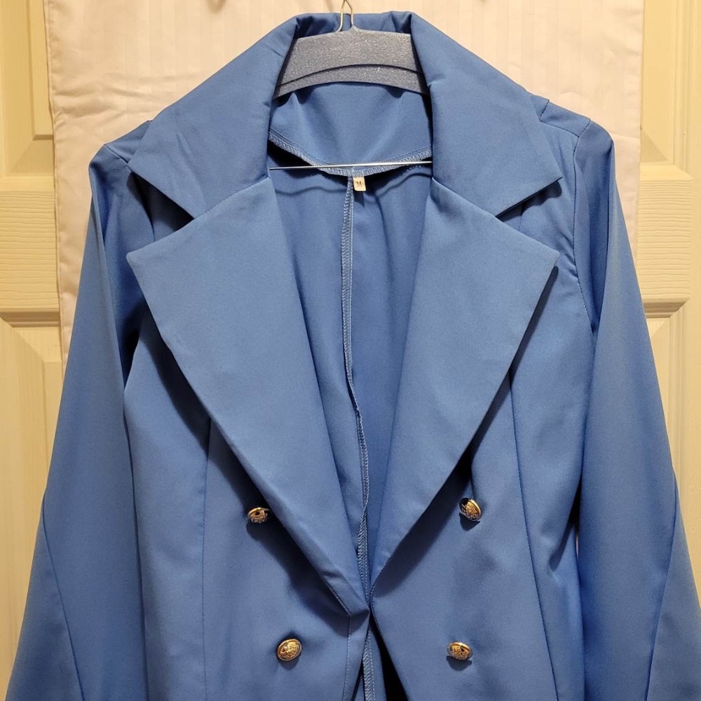 LADIES PERIWINKLE JACKET W/ GOLD EMBELLISHED BUTTONS